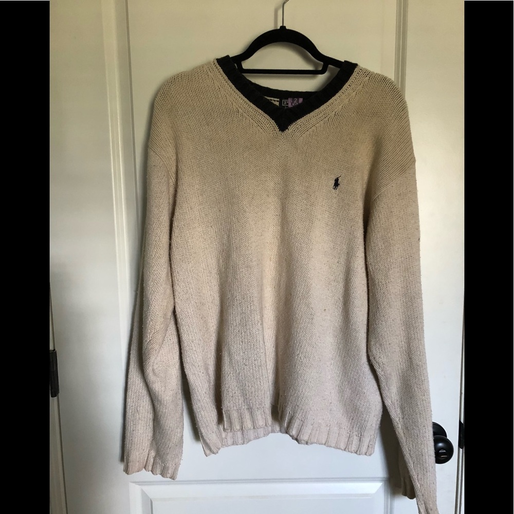 Cream & Navy Polo Sweater